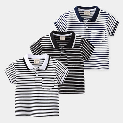 Boys' Striped Cotton Polo Shirt | Moisture-Wicking Summer Top