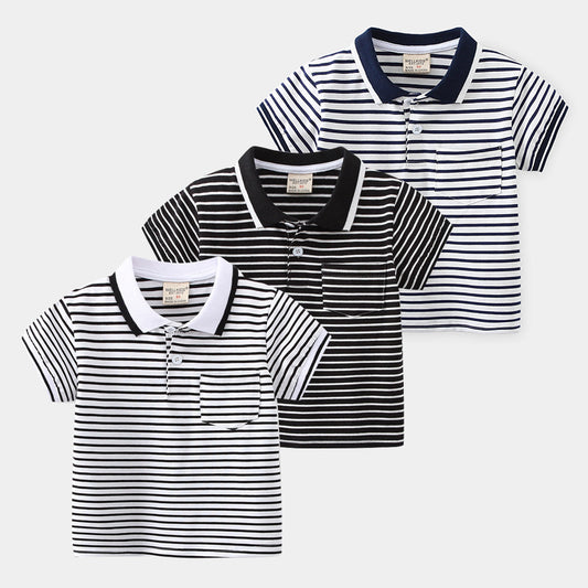 Boys' Striped Cotton Polo Shirt | Moisture-Wicking Summer Top