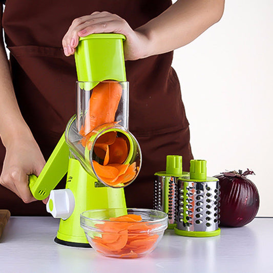 Drum Vegetable Shredder & Grater — 3-in-1 Rotary Mandoline Slicer with Suction Base