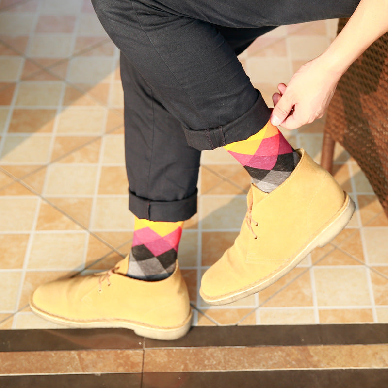 Men’s Cotton Diamond Pattern Long Socks EU 41-46 – 10 Styles