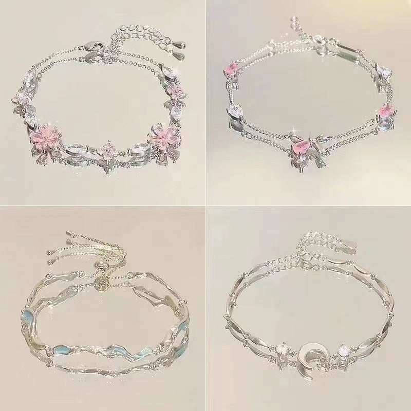 Cherry Blossom Star & Moon Bow Bracelet | Zircon Alloy Charm Bracelet for Women