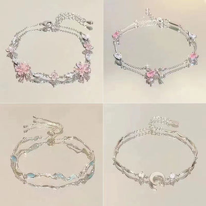 Cherry Blossom Star & Moon Bow Bracelet | Zircon Alloy Charm Bracelet for Women