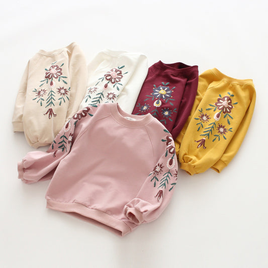 Girls Floral Long-Sleeve Cotton Top – Kids Casual Sweater