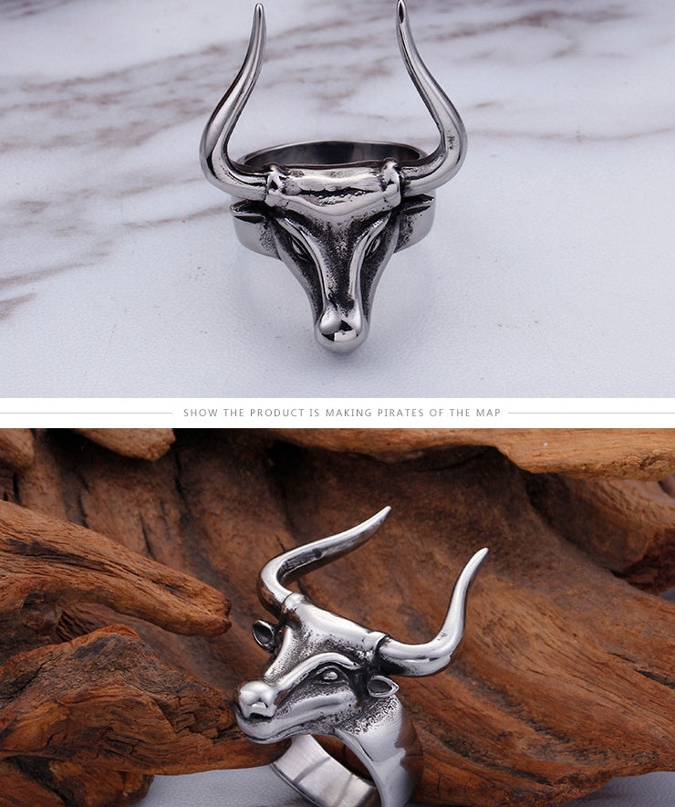 Men's Bull Head Ring – Bold Animal Statement Band US Sizes 8–12