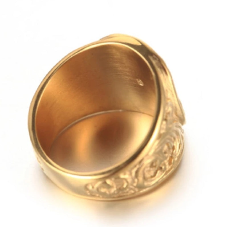 Men's Titanium Steel Vintage Masonic Ring – Electroplated Geometric Band Gold & Silver