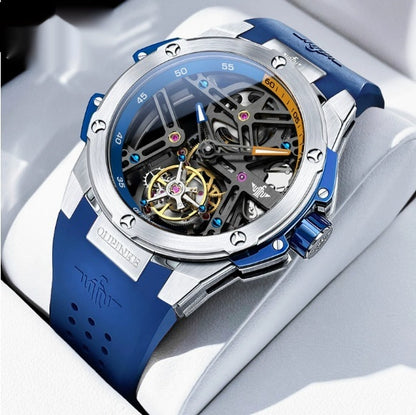Men's Mechanical Flywheel Watch | Open-Heart Dial | Silicone Strap