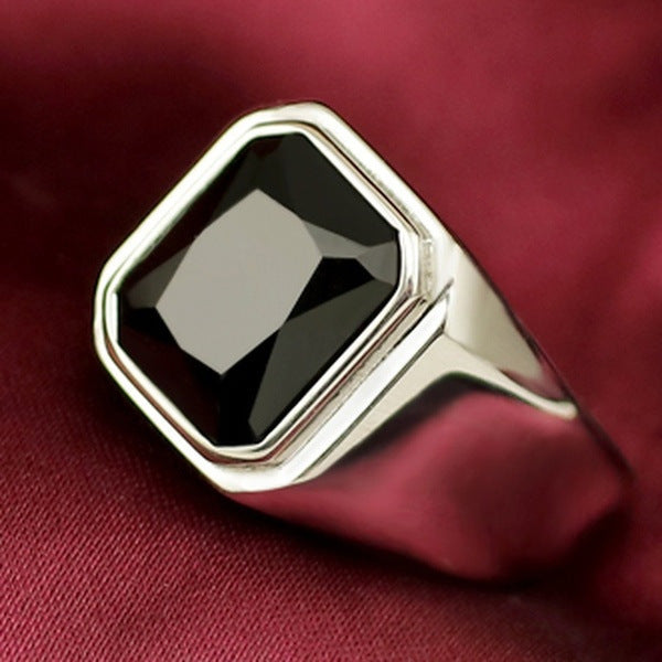 Men's Square Alloy Zircon Ring – Geometric Electroplated Statement Band