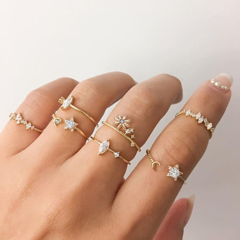 Women's Alloy Ring Set with Gemstone Inlay | 26 Designs | Stackable Rings