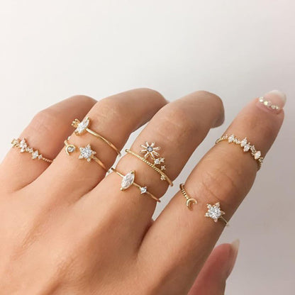 Women's Alloy Ring Set with Gemstone Inlay | 26 Designs | Stackable Rings