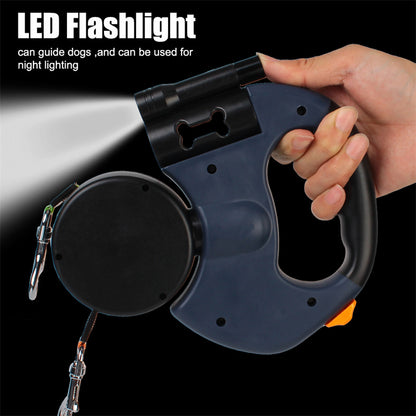 Dual Retractable Dog Lead | 3m Two-Dog Leash with Torch & Poop Bag Holder