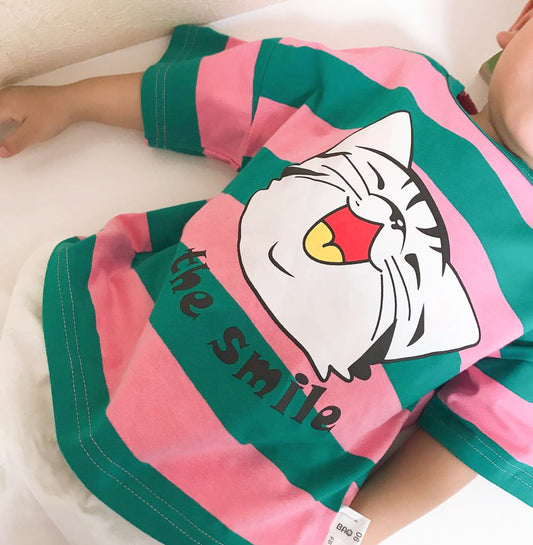 Girls Korean Style Striped Cotton Short Sleeve T-Shirt – 3 Colours