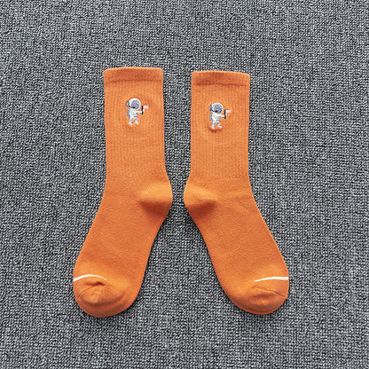 Unisex Astronaut Embroidered Cotton Socks – Japanese Style 8 Colours