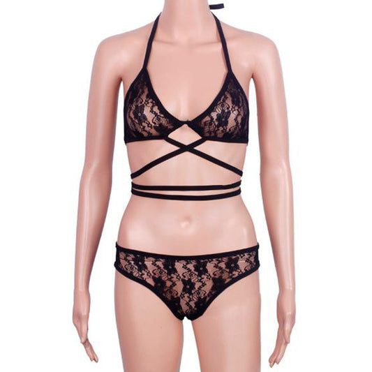 Women's Halter Neck Lace Bra Set | 3/4 Ultra-Thin Moulded Cup