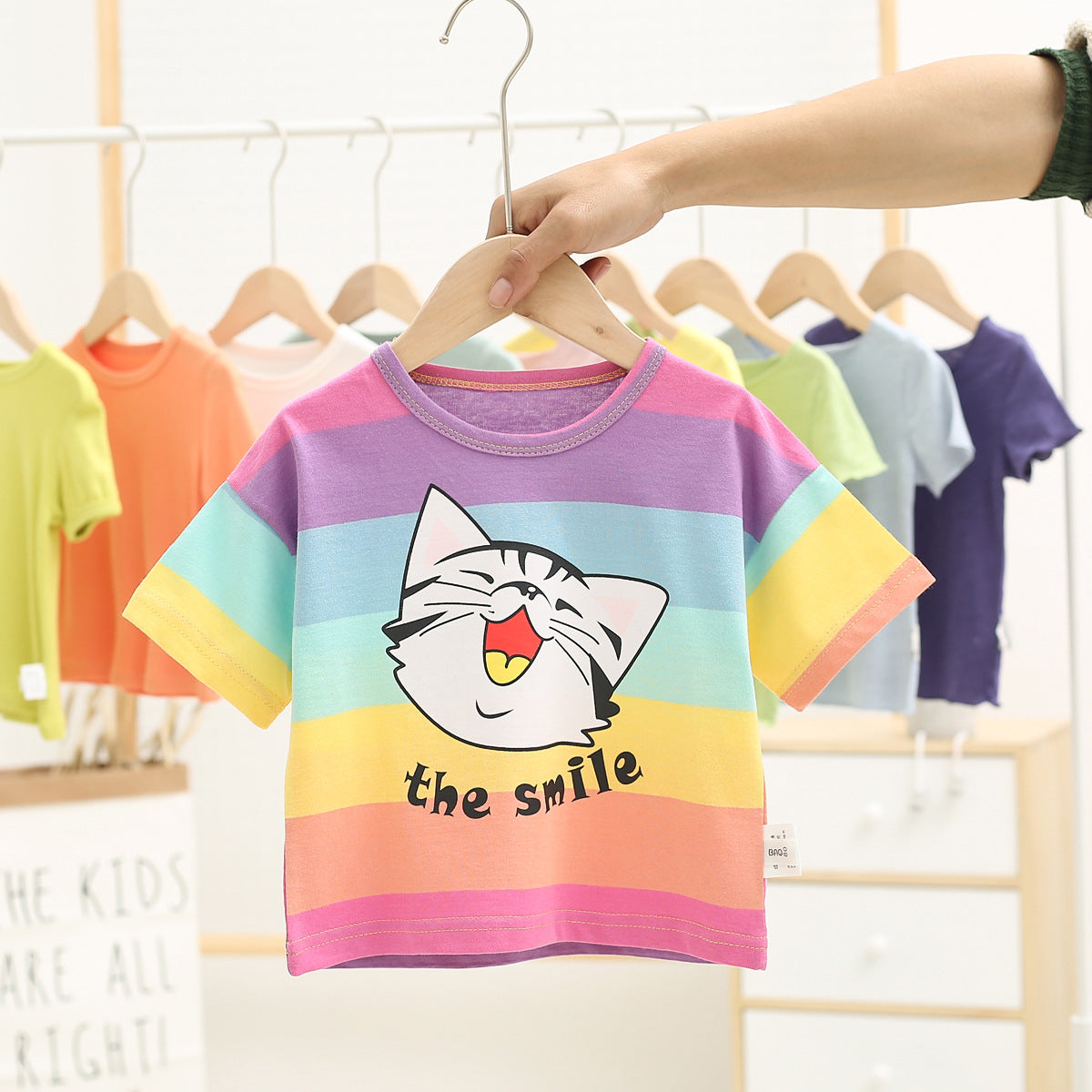 Girls Korean Style Striped Cotton Short Sleeve T-Shirt – 3 Colours