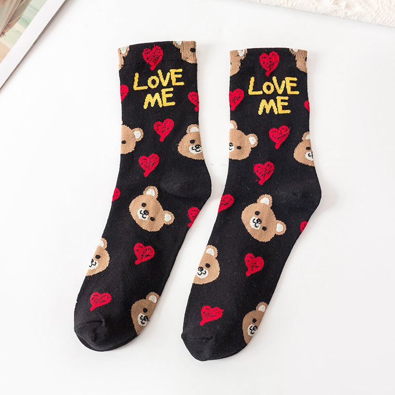Women’s College Style Jacquard Socks – Stripe & Kitty Print