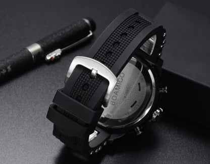 Men's Dual Display Quartz Watch – 3 Time Zones, Waterproof