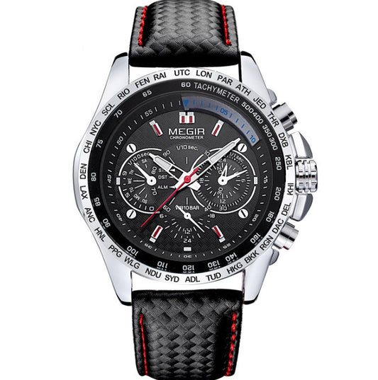 Men's Leather Strap Quartz Watch | 43mm, 3 ATM Water Resistant