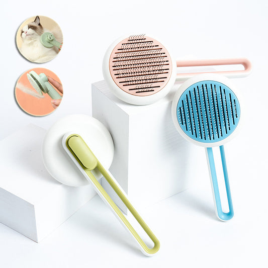 Self-Cleaning Pet Slicker Brush | Stainless Steel Pin Grooming Comb
