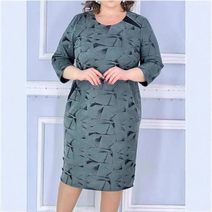 Women's Geometric Print A-Line Short-Sleeve Dress — Plus Size