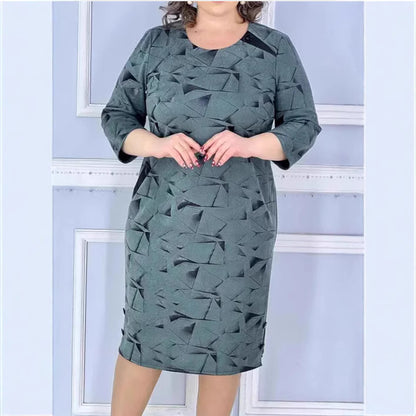 Women's Geometric Print A-Line Short-Sleeve Dress — Plus Size
