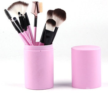 12-Piece Makeup Brush Set with Barrel Box – Rayon Bristles, 8 Colours