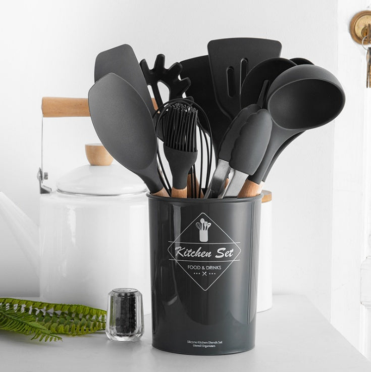 Silicone Kitchen Utensils with Wooden Handle