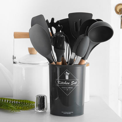 Silicone Kitchen Utensils with Wooden Handle