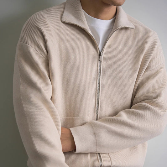 Men's Zip-Up Mercerized Cotton Cardigan Coat – Relaxed Fit | M–3XL