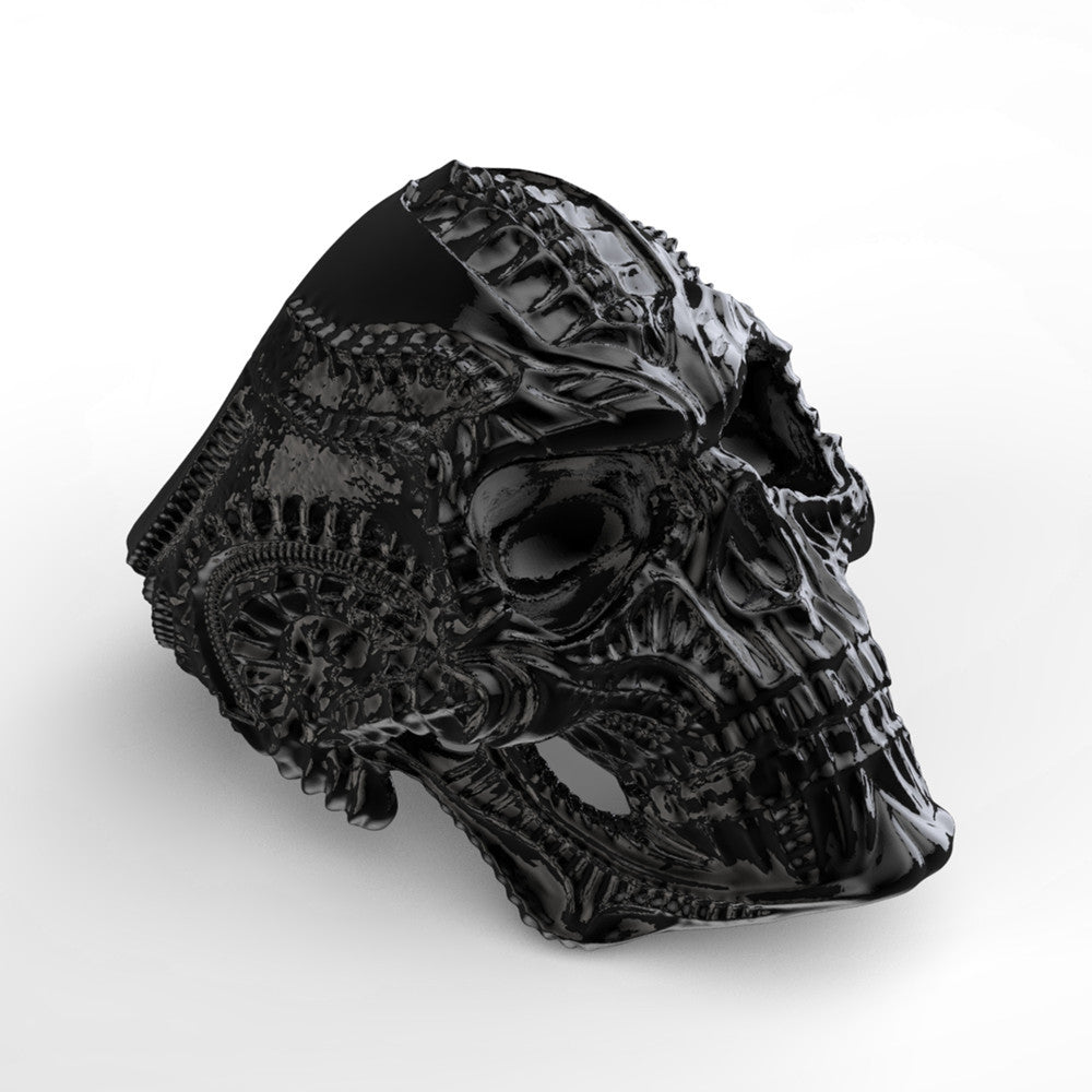 Men's Stainless Steel Skull Punk Ring – Wide Hip Hop Statement Band Silver, Black & Gold