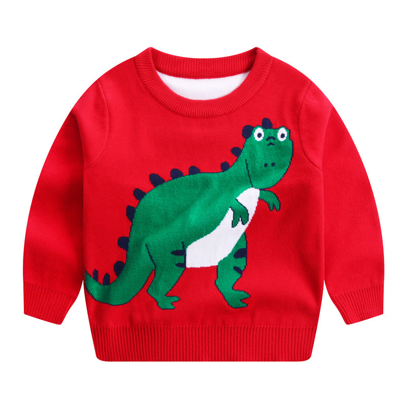 Kids Dinosaur Print Double-Layer Cotton Sweater | Unisex Jumper