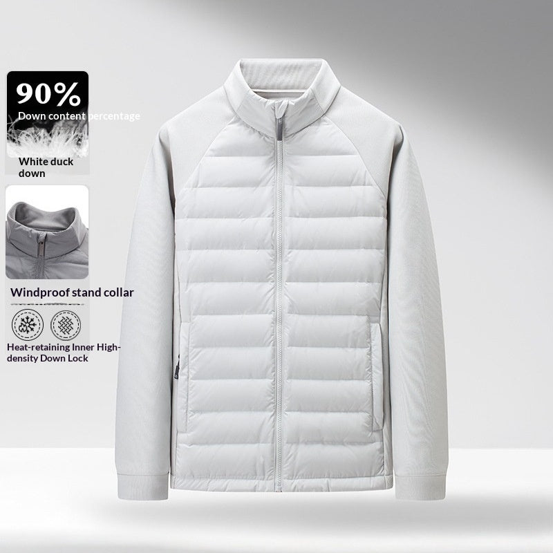 Men's White Duck Down Jacket – Stand Collar Slim Fit | M–4XL