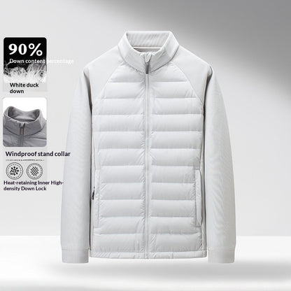 Men's White Duck Down Jacket – Stand Collar Slim Fit | M–4XL