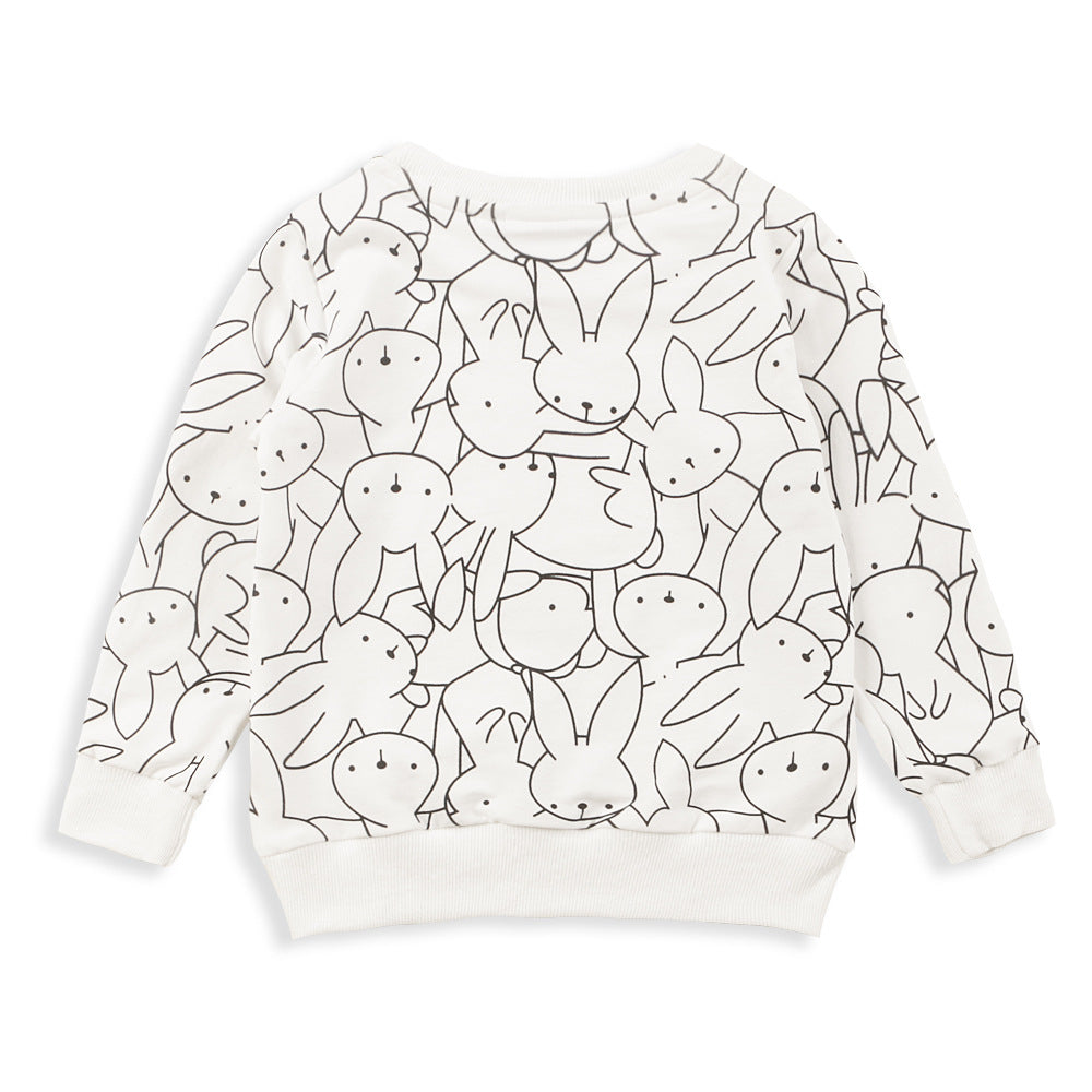 Girls Cotton Rabbit Print Long Sleeve Top – Soft Kids Pullover