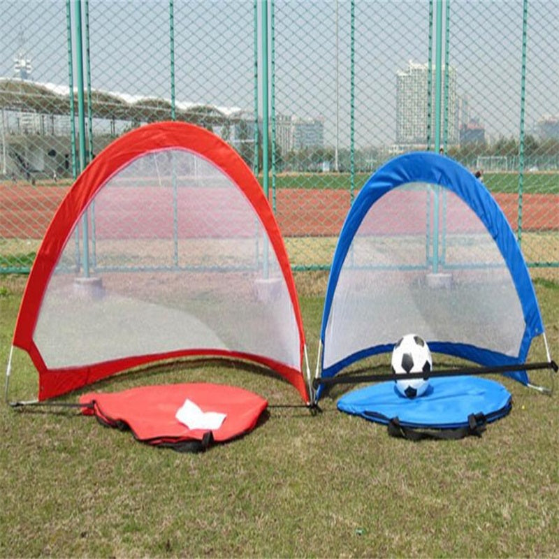 Foldable Football Practice Goal – Portable Pop-Up Soccer Net Kids & Students Black, Orange, Light Blue & Red
