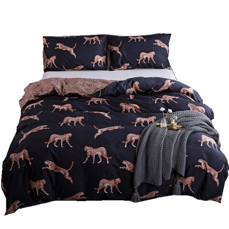 Animal Print Quilted Duvet Cover Set 3 Piece 240x220cm | Leopard & Feather