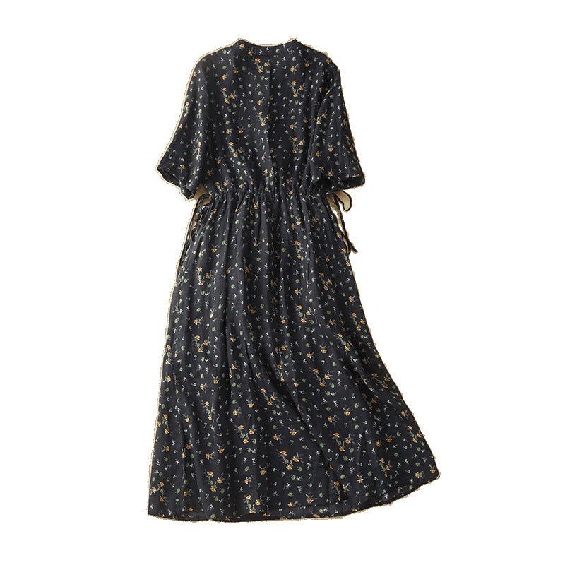 Women's Puff Sleeve Printed Midi Dress | Retro Loose Fit