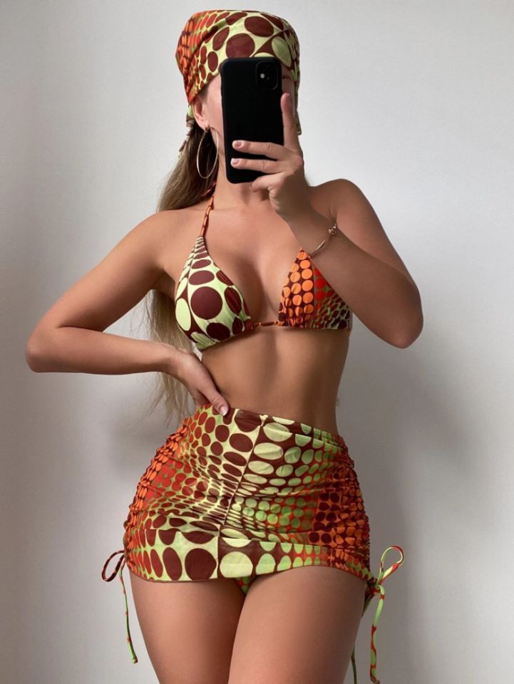 Women's Printed 4-Piece Bikini Set | Shorts, Skirt, Bra & Headband