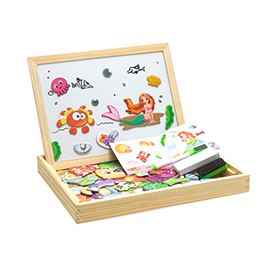 Wooden Magnetic Puzzle Toys Children 3D Puzzle Box Figure Animals Circus Writing Drawing Board Learning Education Toys For Kids