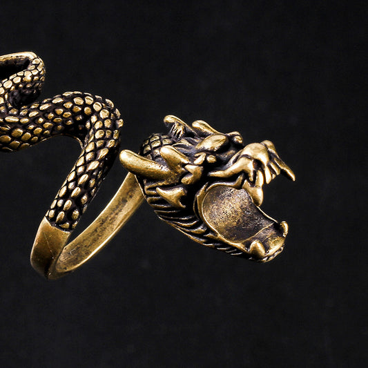 Men's Pure Copper Dragon Cigarette Holder Ring – Adjustable Finger Clip