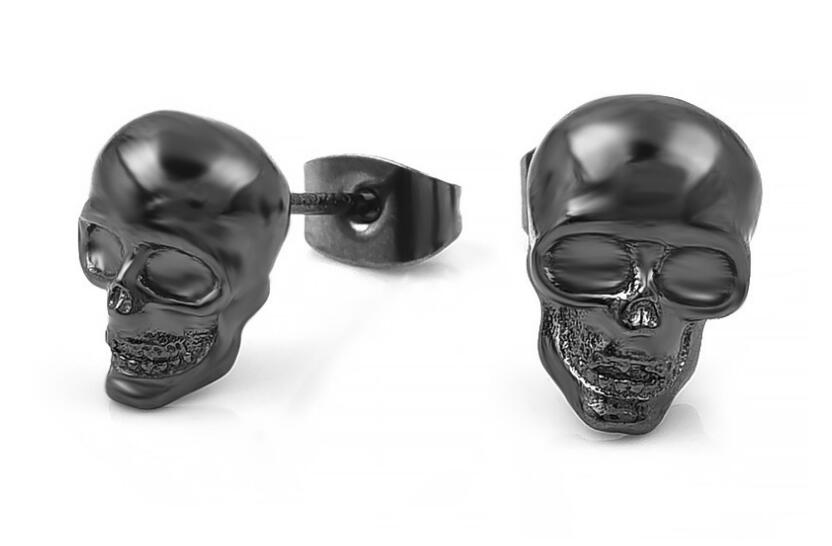 Unisex Skull Stud Earrings – Punk Rock White Copper Push-Back