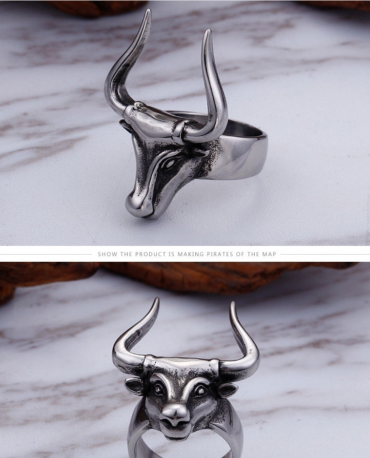 Men's Bull Head Ring – Bold Animal Statement Band US Sizes 8–12