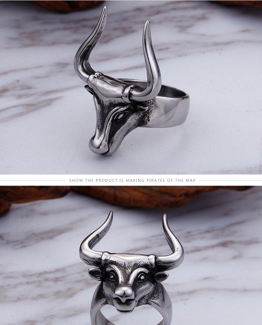Men's Bull Head Ring – Bold Animal Statement Band US Sizes 8–12