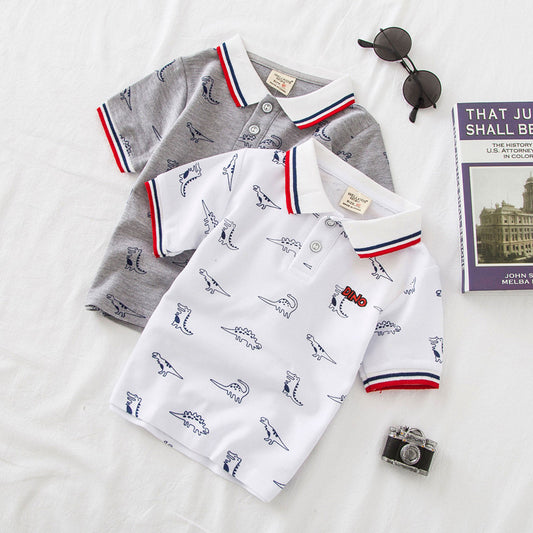 Boys' Cartoon Print Cotton Short Sleeve T-Shirt | Grey & White