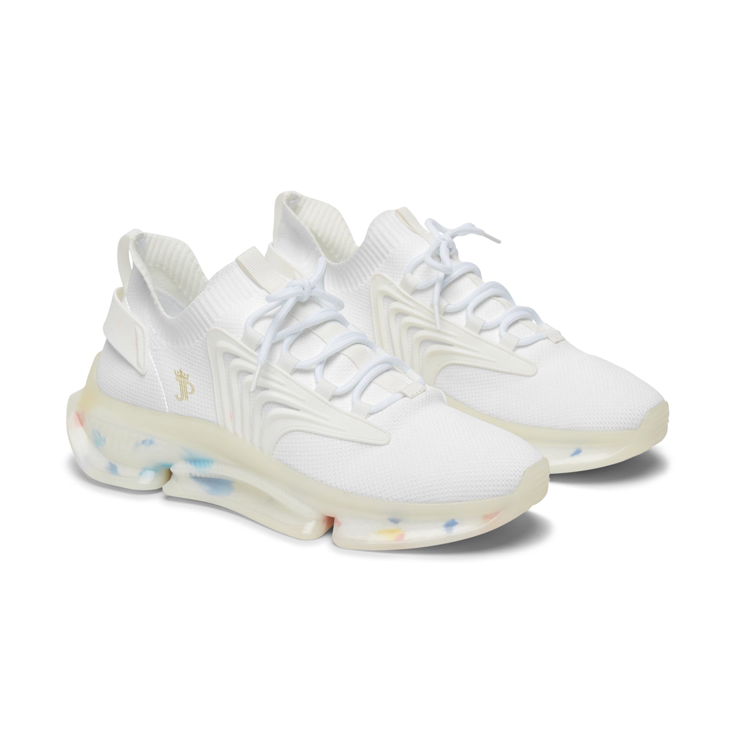 White sneakers with colorful sole on a white background