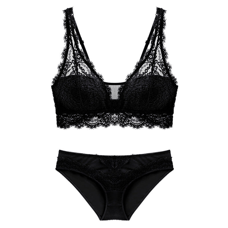 Women's Wireless Gathered Lace Bra Set | Soft Everyday Lingerie