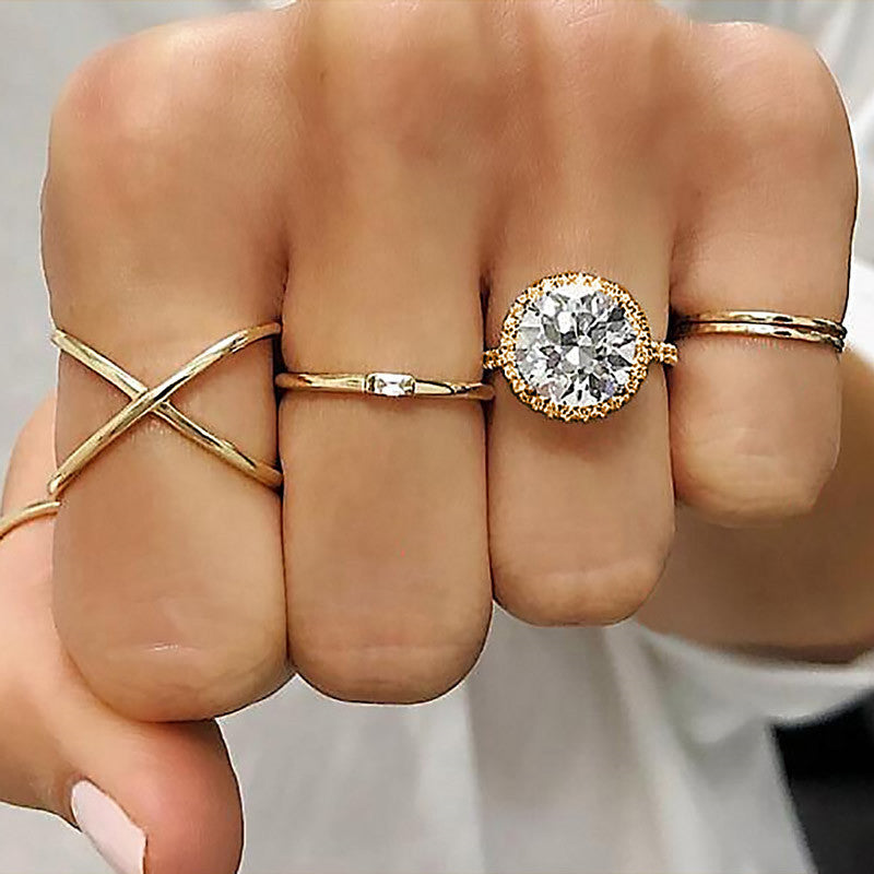 Women's Alloy Ring Set with Gemstone Inlay | 26 Designs | Stackable Rings