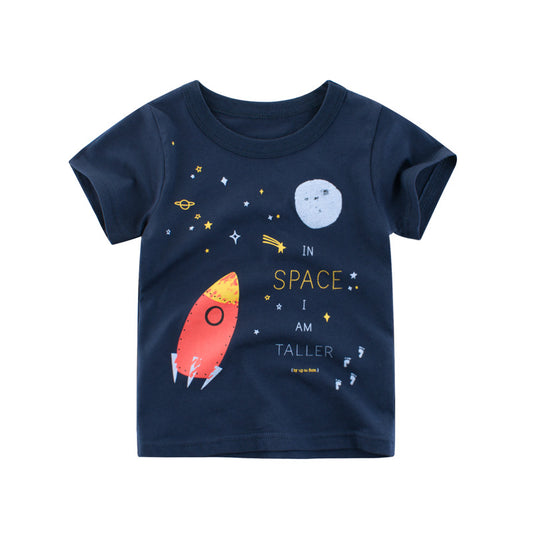 Kids Rocket Print Cotton T-Shirt | Boys & Girls Summer Tee