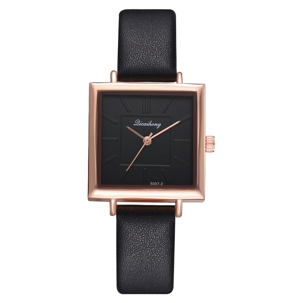 Women's Square Bracelet Quartz Watch | Crystal Leather Strap Dress Watch in 7 Colours