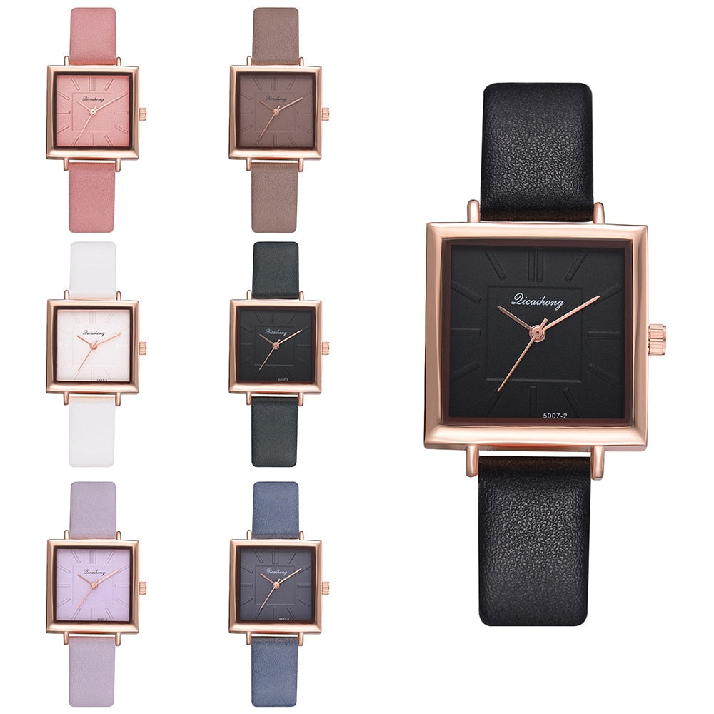 Women's Square Bracelet Quartz Watch | Crystal Leather Strap Dress Watch in 7 Colours