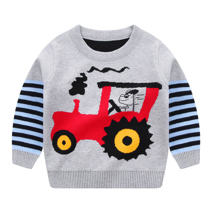 Children's Vehicle & Animal Print Cotton Pullover Sweatshirt | Boys Top